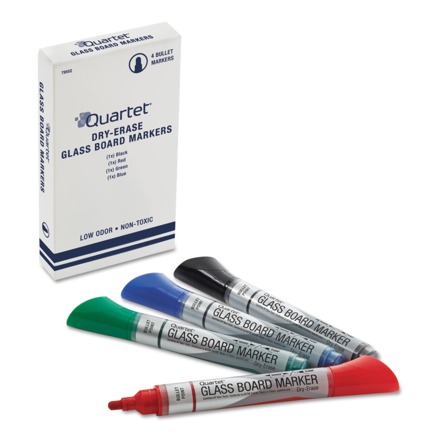 Quartet Premium Glass Board Dry Erase Marker, Broad Bullet Tip, Assorted Colors, 4/Pack (79552)