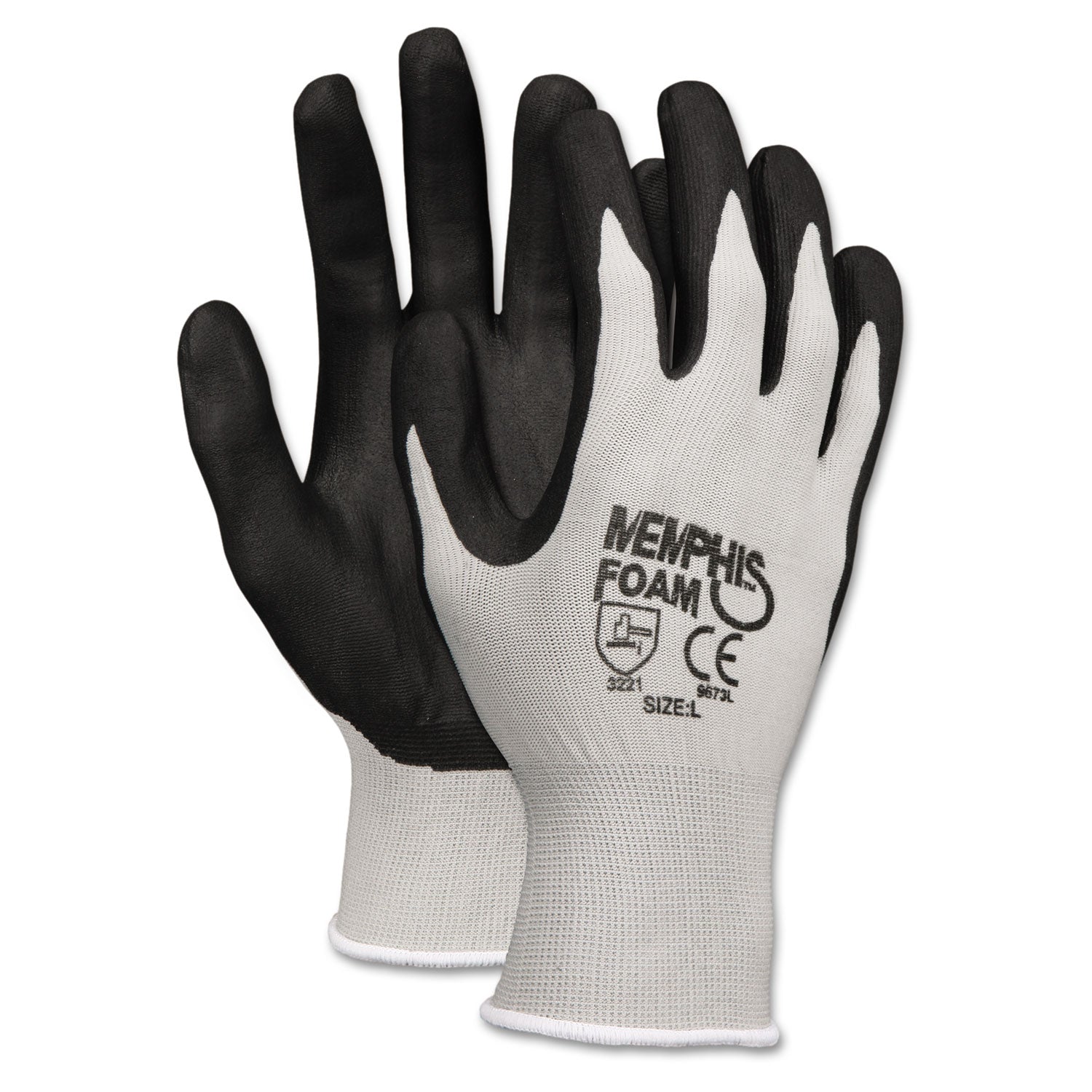 MCR Safety Economy Foam Nitrile Gloves, Large, Gray/Black, 12 Pairs (9673L)