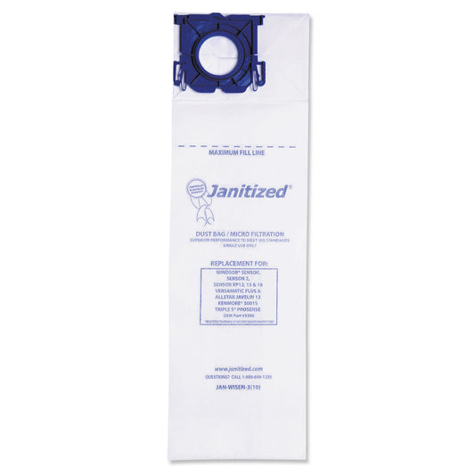 Janitized Vacuum Filter Bags Designed to Fit Windsor Sensor S/S2/XP/Versamatic Plus, 100/Carton (JANWISEN3)