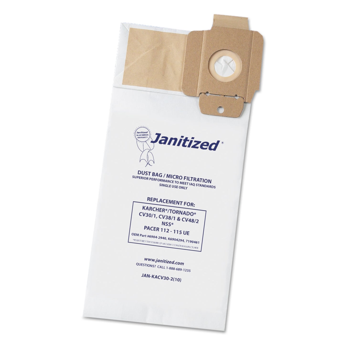 Janitized Vacuum Filter Bags Designed to Fit Karcher/Tornado CV30/1, CV38/1, CV48/2, 100/Carton (JANKACV302)