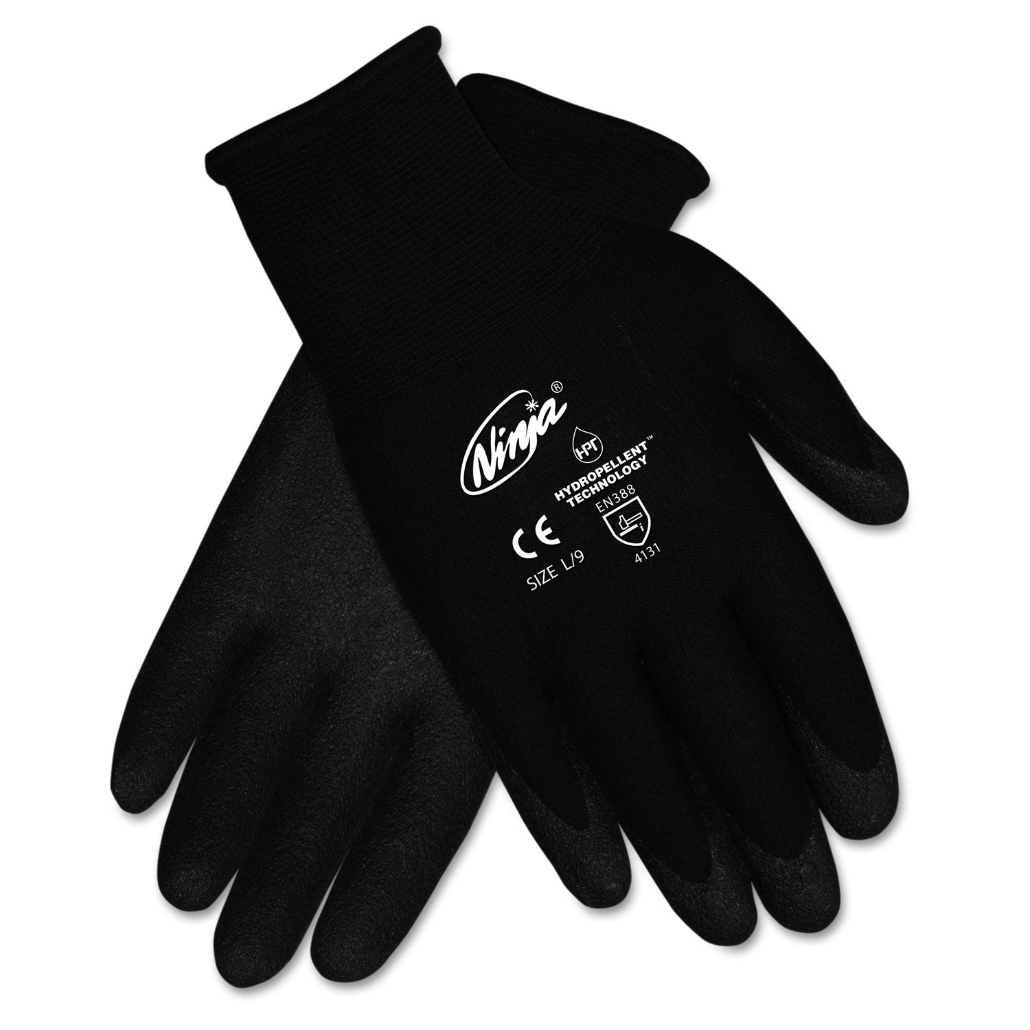 MCR Safety Ninja HPT PVC coated Nylon Gloves, Large, Black, Pair (N9699L)