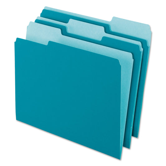 Pendaflex Interior File Folders, 1/3-Cut Tabs: Assorted, Letter Size, Teal, 100/Box (421013TEA)