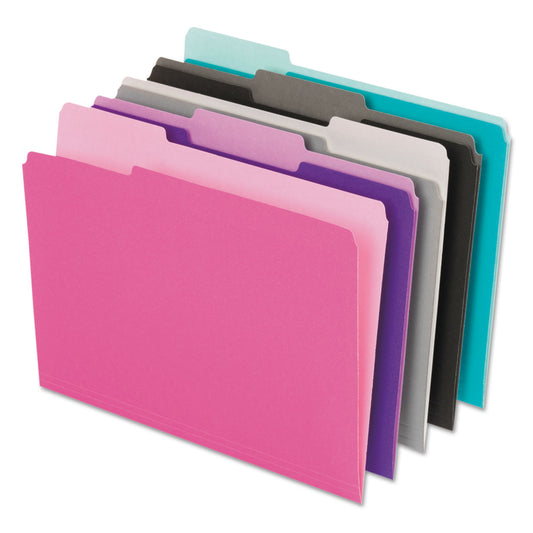 Pendaflex Interior File Folders, 1/3-Cut Tabs: Assorted, Letter Size, Assorted Colors: Aqua/Black/Gray/Pink/Violet, 100/Box (421013ASST2)