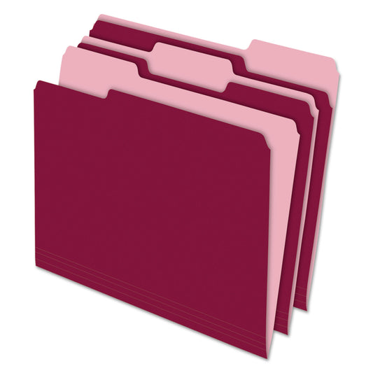 Pendaflex Interior File Folders, 1/3-Cut Tabs: Assorted, Letter Size, Burgundy, 100/Box (421013BUR)