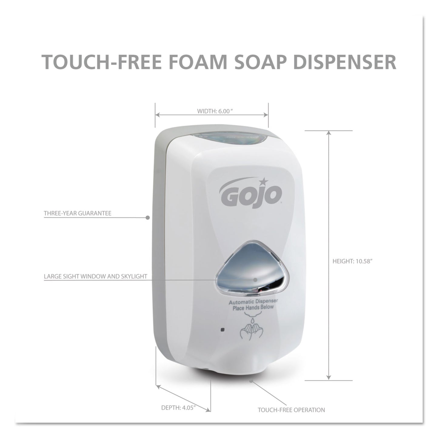 GOJO TFX Touch-Free Automatic Foam Soap Dispenser, 1,200 mL, 4.1 x 6 x 10.6, Gray (274012)