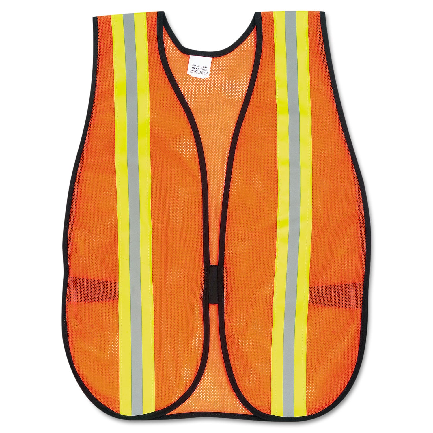 MCR Safety Orange Safety Vest, 2" Reflective Strips, Polyester, Side Straps, One Size Fits All, Bright Orange (V201R)