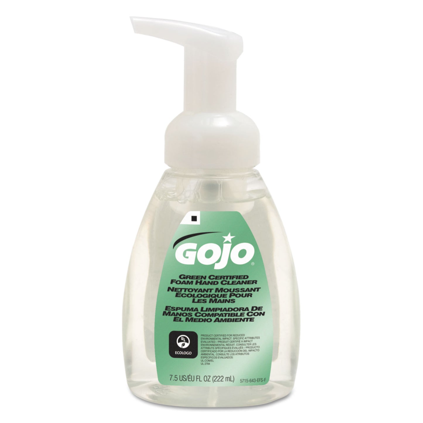 GOJO Green Certified Foam Soap, Fragrance-Free, 7.5 oz (571506EA)