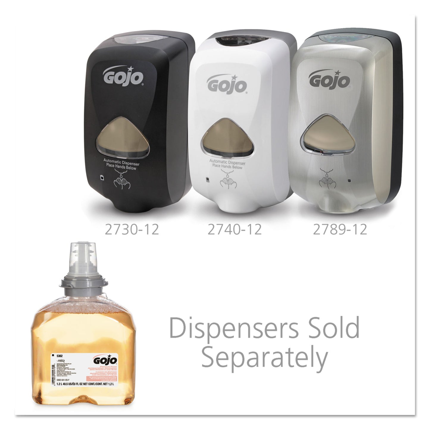 GOJO Premium Foam Antibacterial Hand Wash Refill, Fresh Fruit Scent, 1,200 mL, 2/Carton (536202)