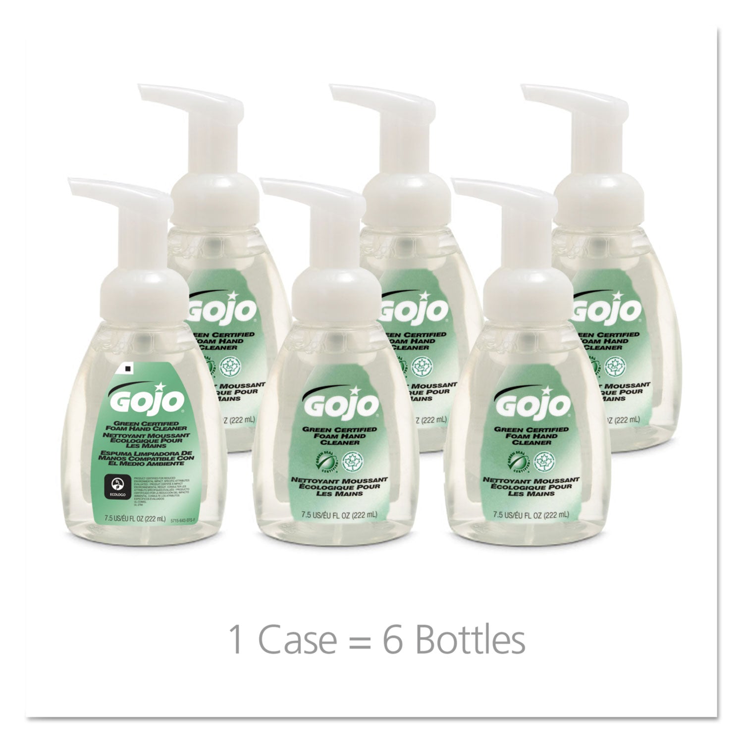 GOJO Green Certified Foam Soap, Fragrance-Free, 7.5 oz, 6/Carton (571506CT)