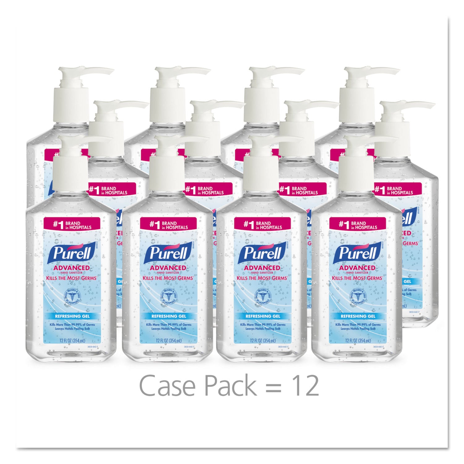 PURELL Advanced Hand Sanitizer Refreshing Gel, 12 oz Pump Bottle, Clean Scent, 12/Carton (365912CT)