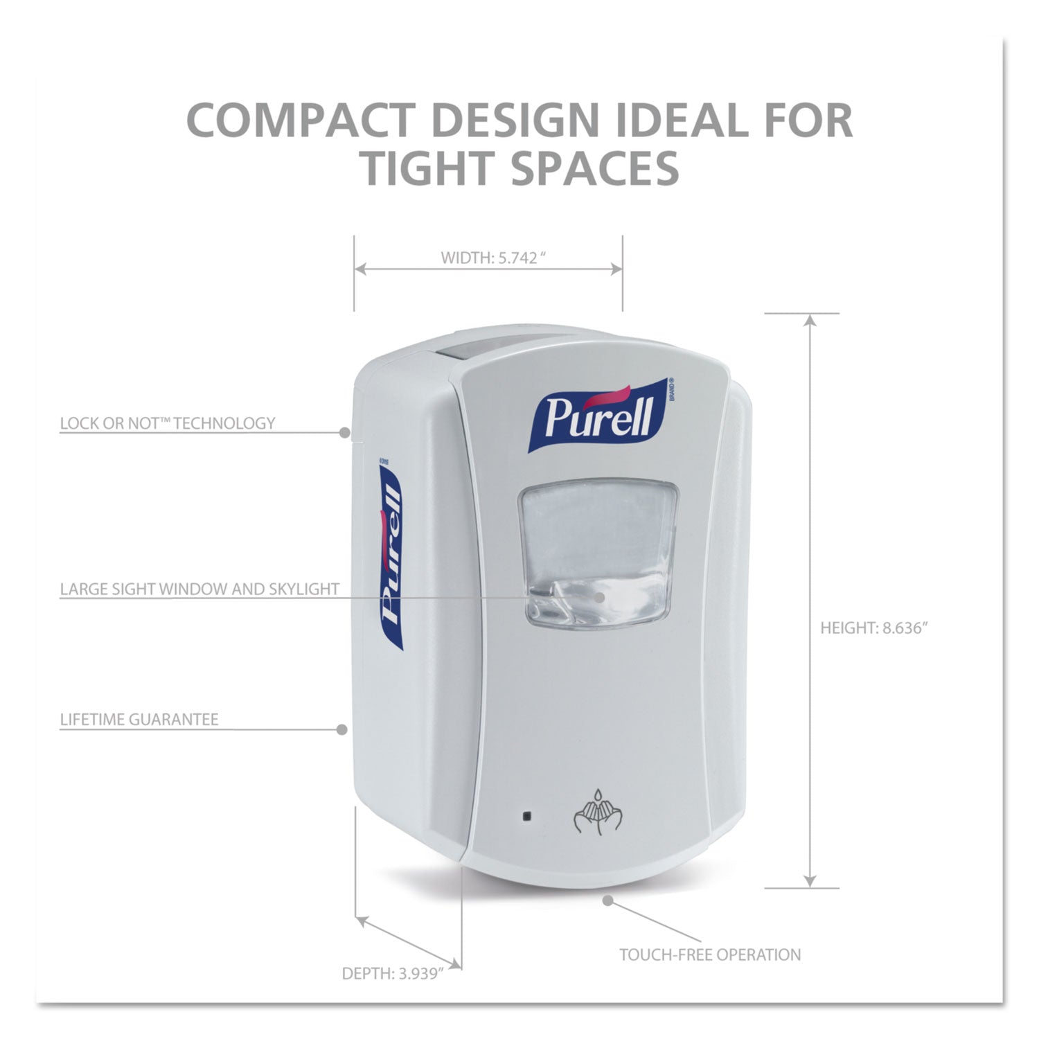 PURELL LTX-7 Touch-Free Dispenser, 700 mL, 5.75 x 4 x 8.62, White (132004)