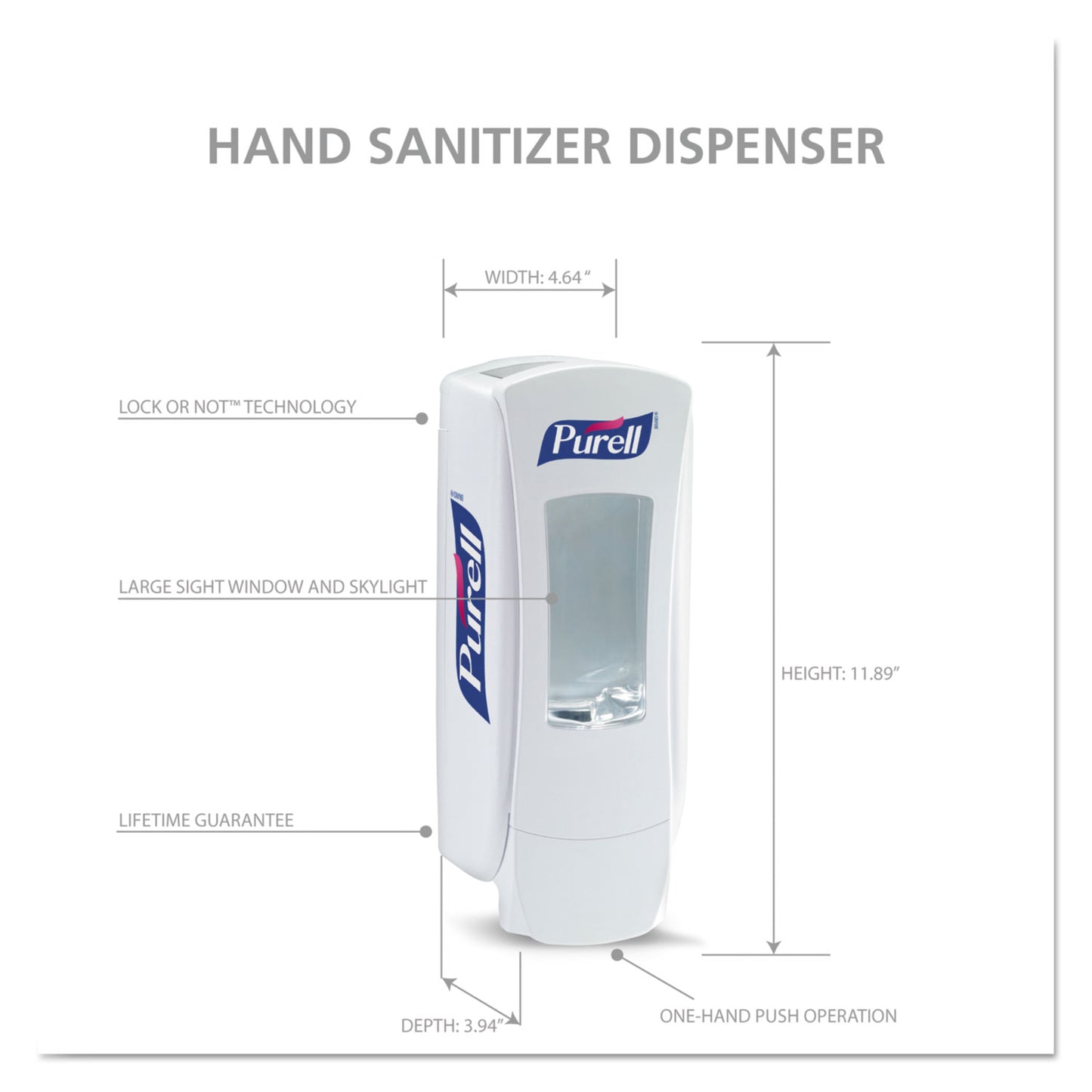 PURELL ADX-12 Dispenser, 1,200 mL, 4.5 x 4 x 11.25, White (882006)