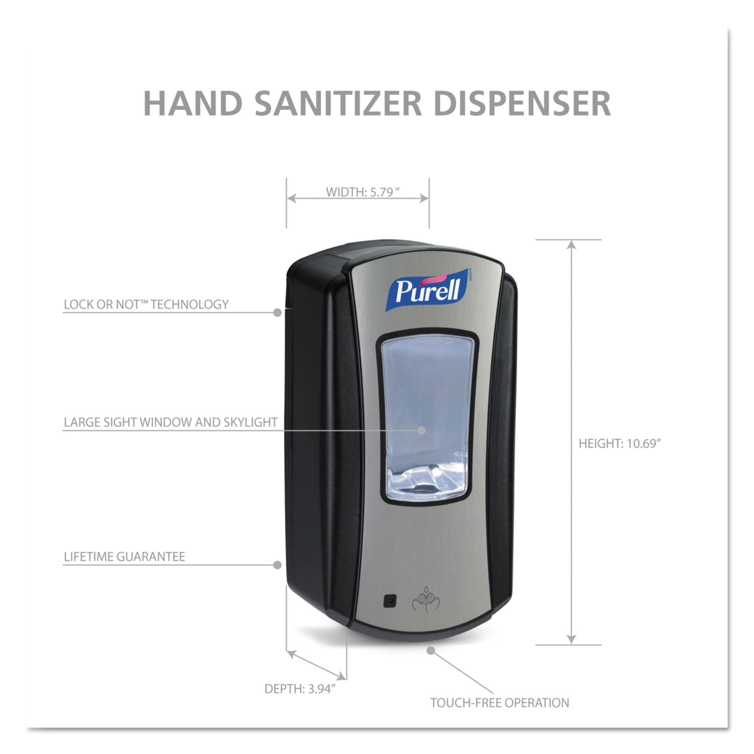 PURELL LTX-12 Touch-Free Dispenser, 1,200 mL, 5.75 x 4 x 10.5, Black (192804)