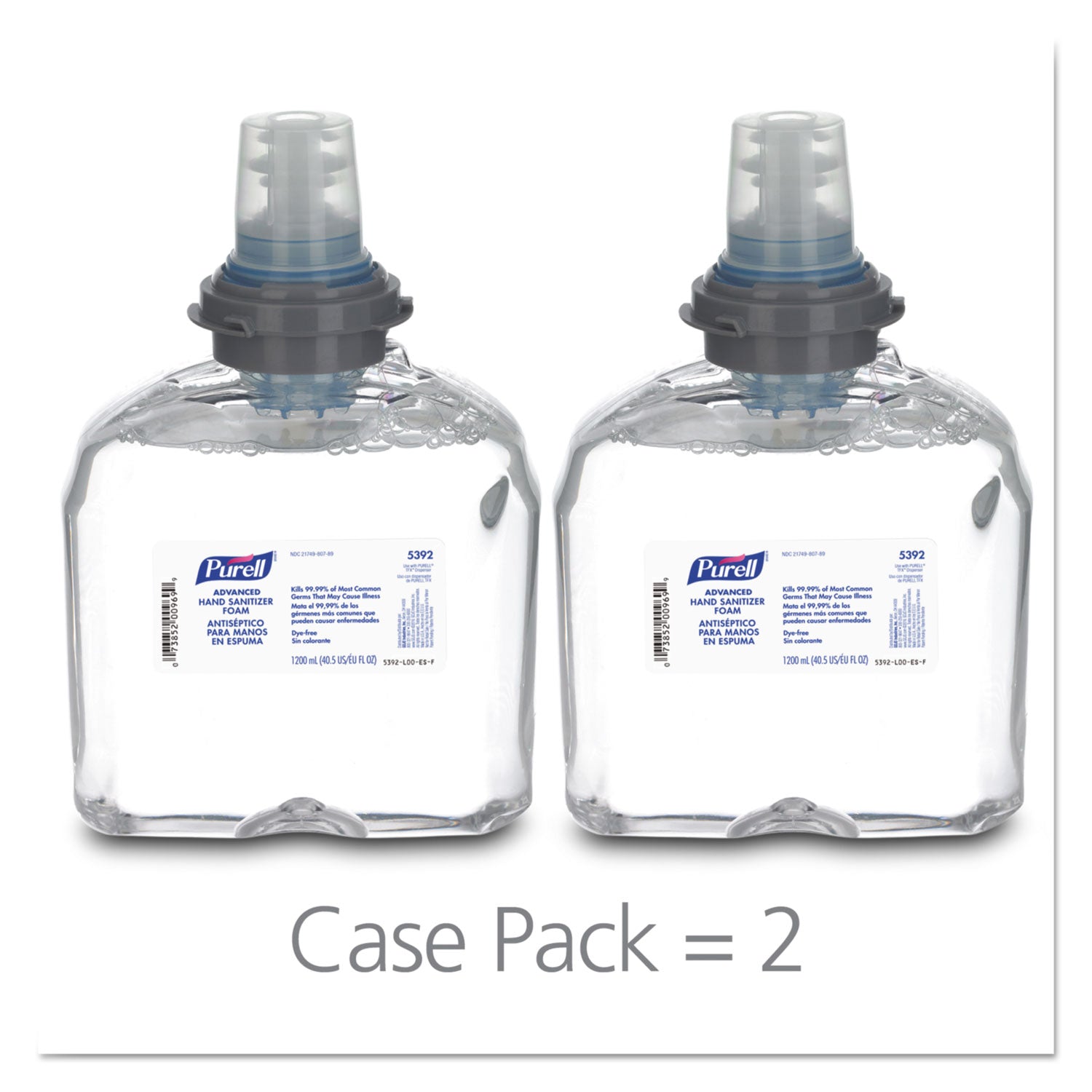 PURELL Advanced Hand Sanitizer TFX Refill, Foam, 1,200 mL, Unscented, 2/Carton (539202CT)