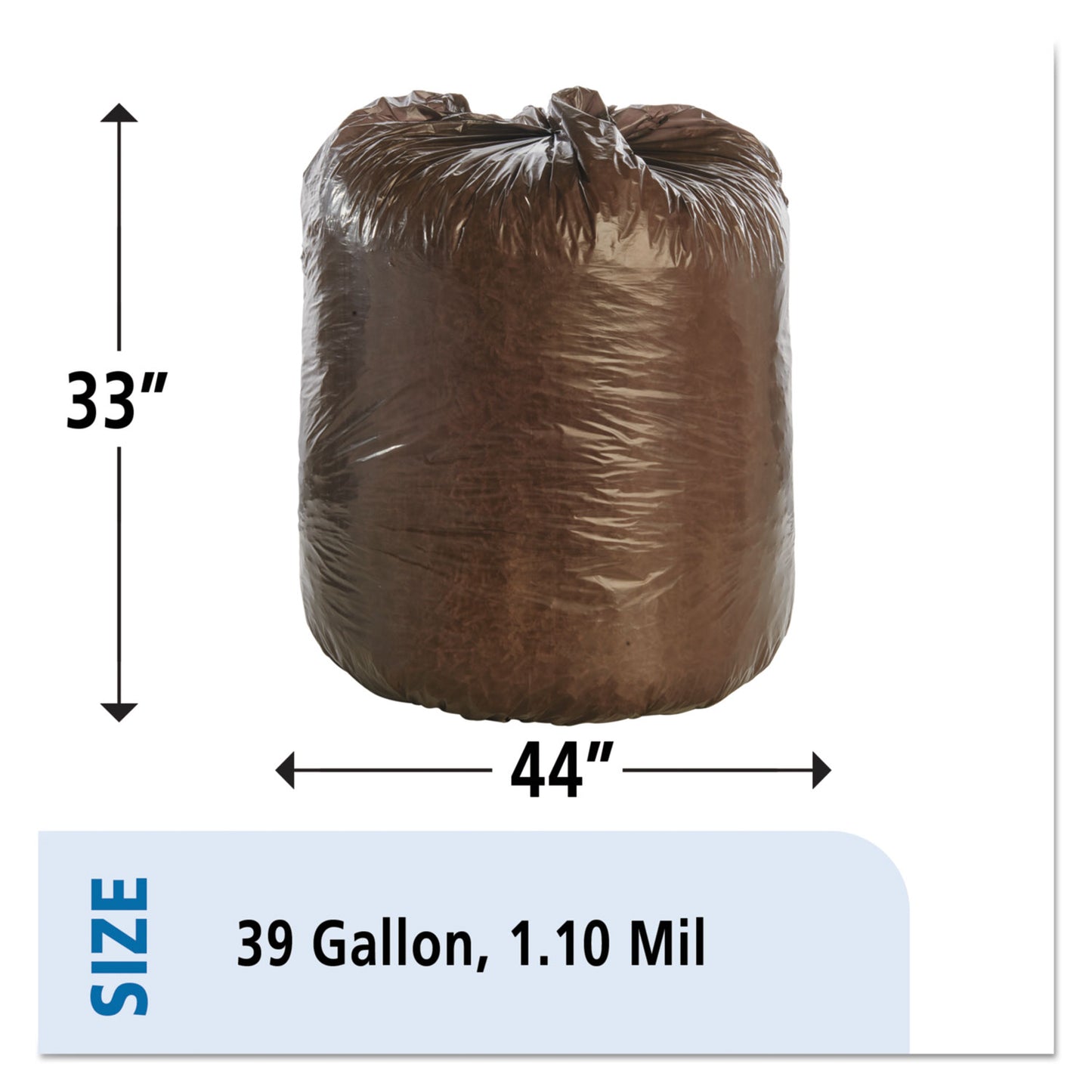 Stout by Envision Controlled Life-Cycle Plastic Trash Bags, 39 gal, 1.1 mil, 33" x 44", Brown, 40/Box (G3344B11)