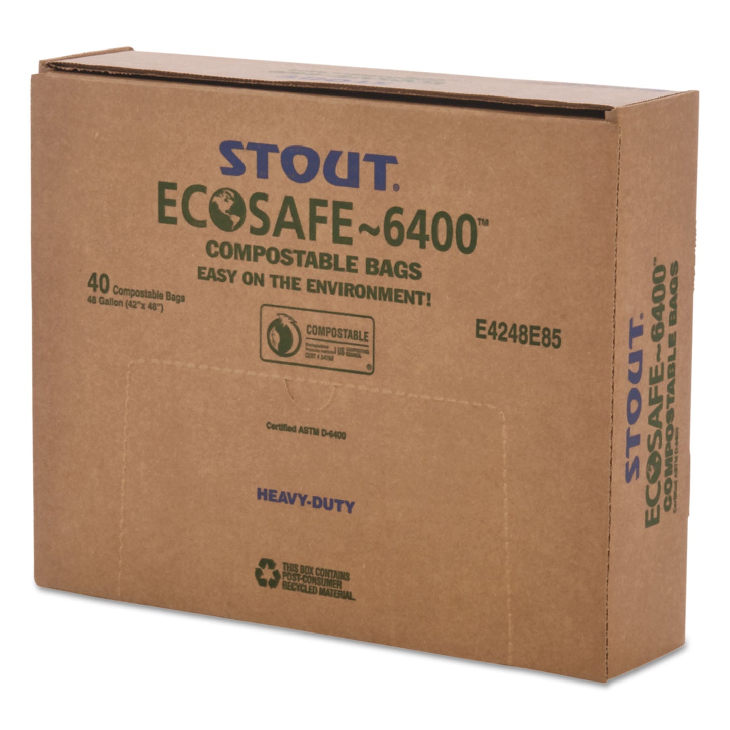 Stout by Envision EcoSafe-6400 Bags, 48 gal, 0.85 mil, 42" x 48", Green, 40/Box (E4248E85)