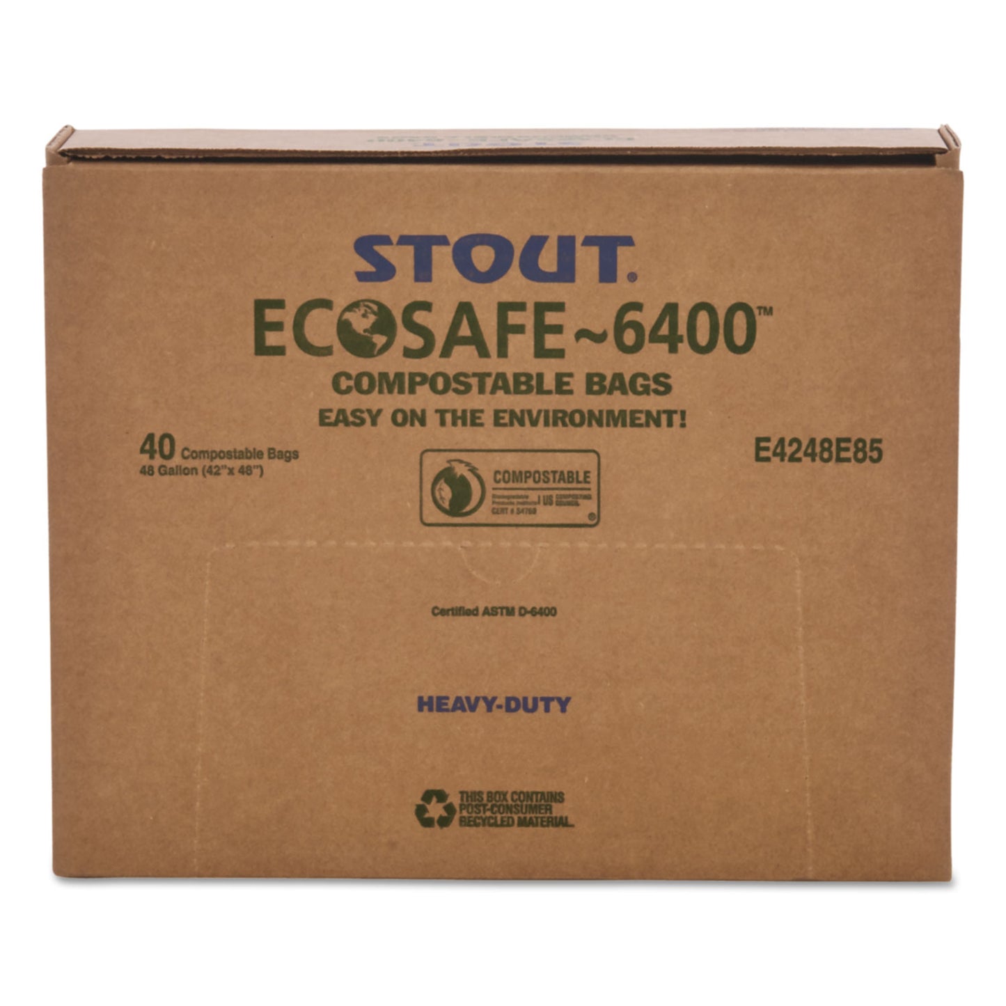 Stout by Envision EcoSafe-6400 Bags, 48 gal, 0.85 mil, 42" x 48", Green, 40/Box (E4248E85)