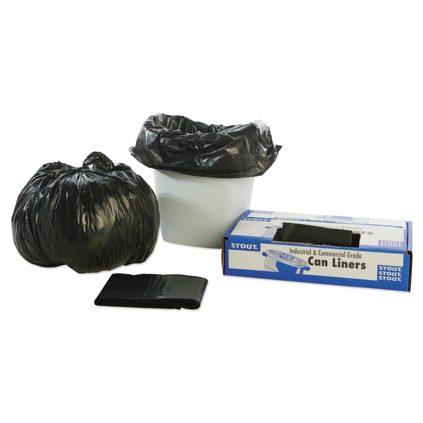 Stout by Envision Total Recycled Content Plastic Trash Bags, 10 gal, 1 mil, 24" x 24", Black/Brown, 250/Carton (T2424B10)