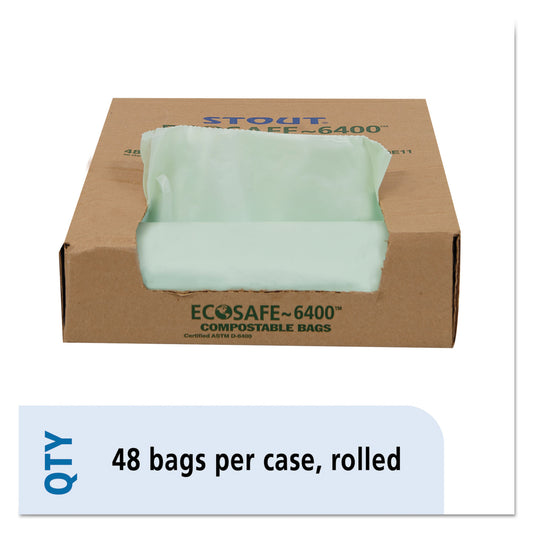 Stout by Envision EcoSafe-6400 Bags, 30 gal, 1.1 mil, 30" x 39", Green, 48/Box (E3039E11)