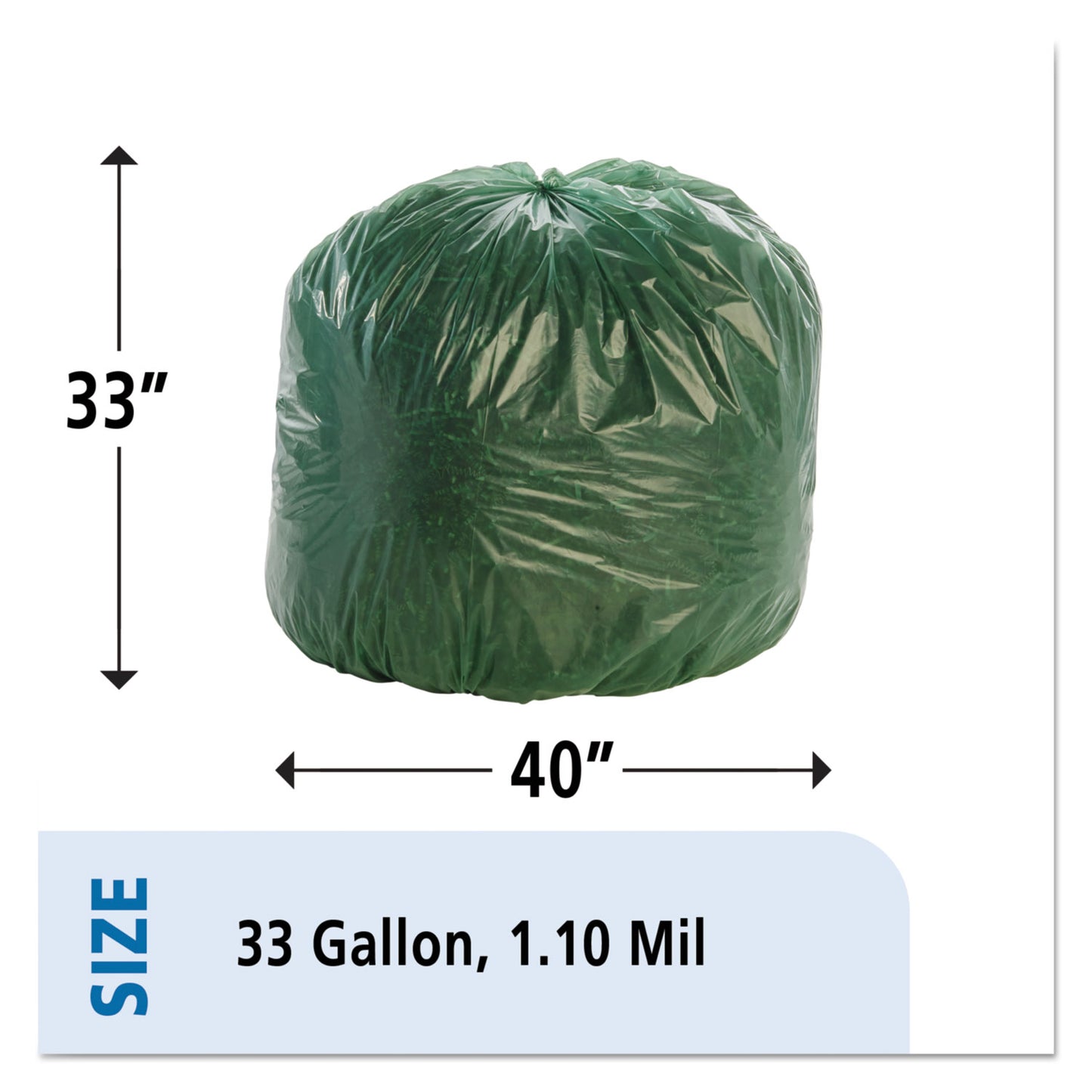 Stout by Envision Controlled Life-Cycle Plastic Trash Bags, 33 gal, 1.1 mil, 33" x 40", Green, 40/Box (G3340E11)