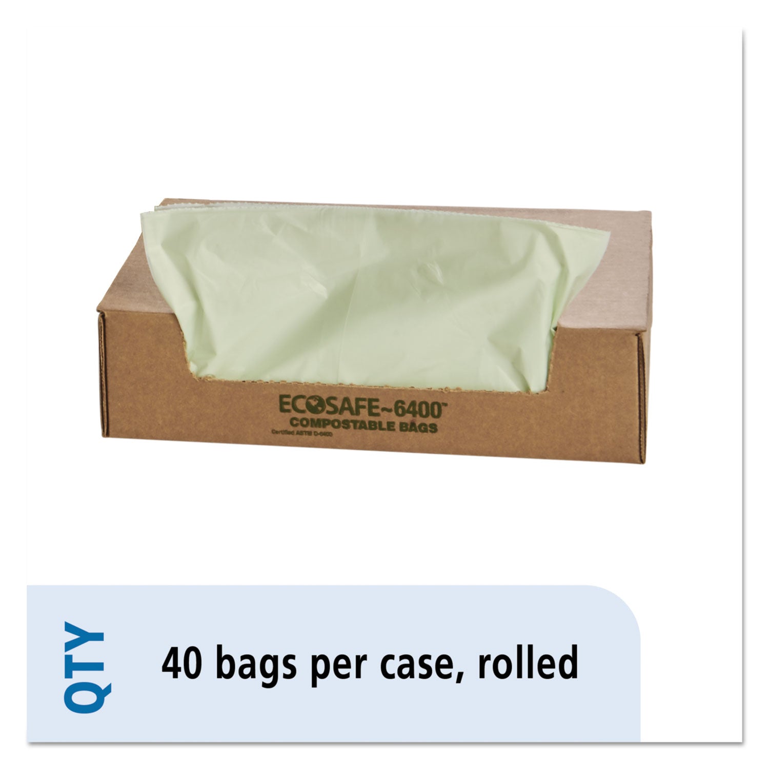 Stout by Envision EcoSafe-6400 Bags, 48 gal, 0.85 mil, 42" x 48", Green, 40/Box (E4248E85)