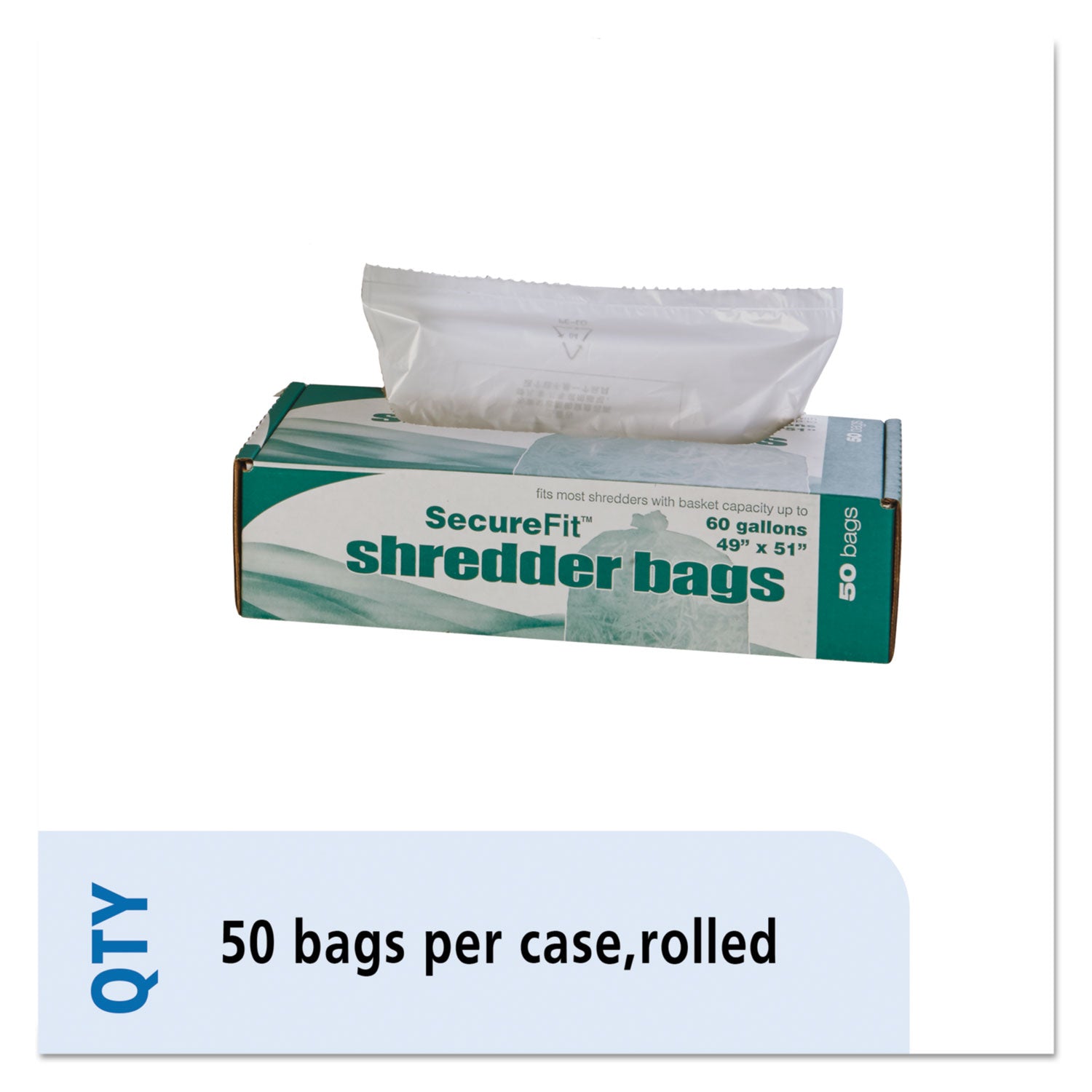 AbilityOne 8105015574982, SKILCRAFT Heavy-Duty Shredder Bags, 60 gal Capacity, 50/BX