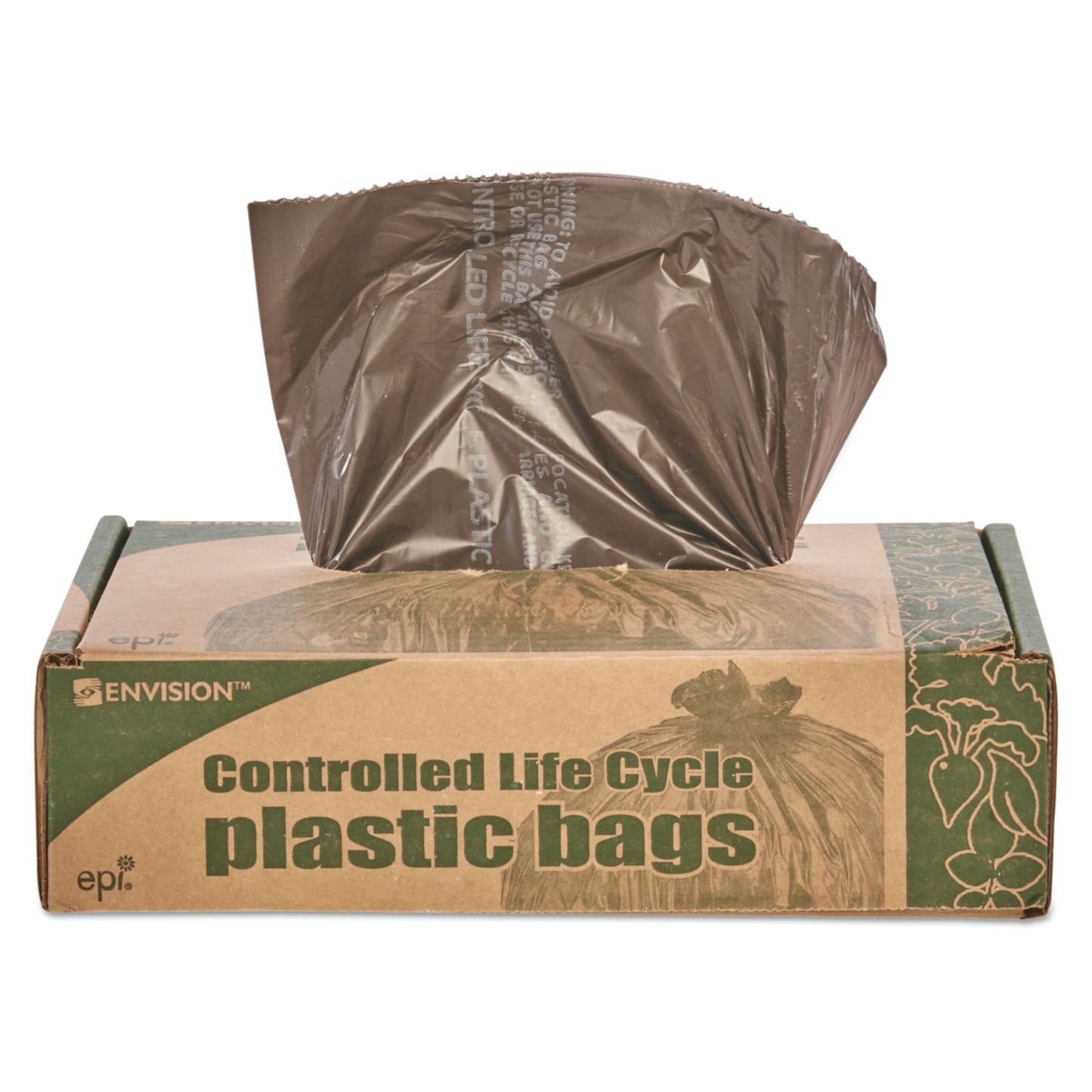 Stout by Envision Controlled Life-Cycle Plastic Trash Bags, 30 gal, 0.8 mil, 30" x 36", Brown, 60/Box (G3036B80)