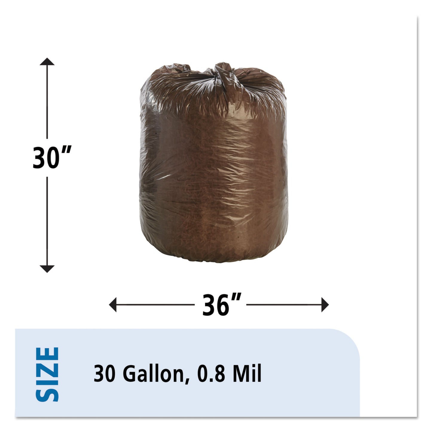 Stout by Envision Controlled Life-Cycle Plastic Trash Bags, 30 gal, 0.8 mil, 30" x 36", Brown, 60/Box (G3036B80)