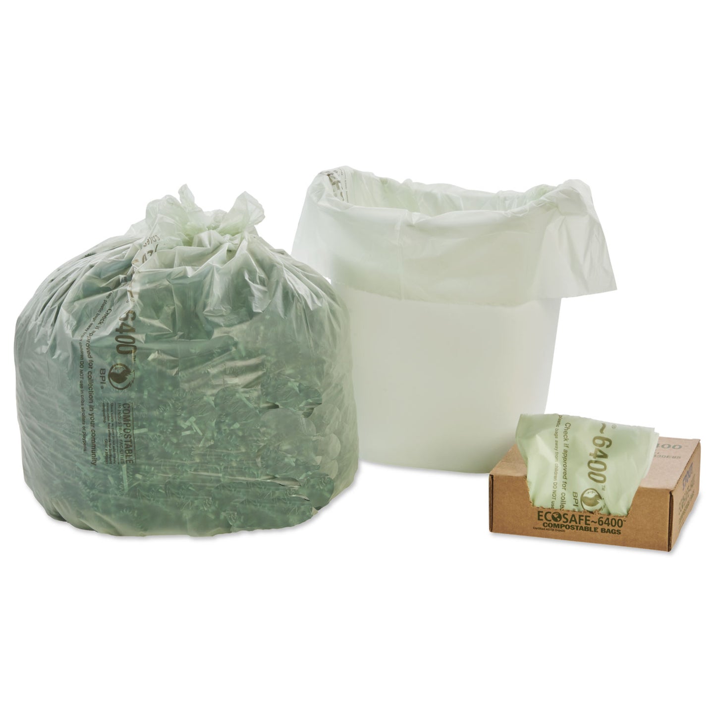 Stout by Envision EcoSafe-6400 Bags, 13 gal, 0.85 mil, 24" x 30", Green, 45/Box (E2430E85)