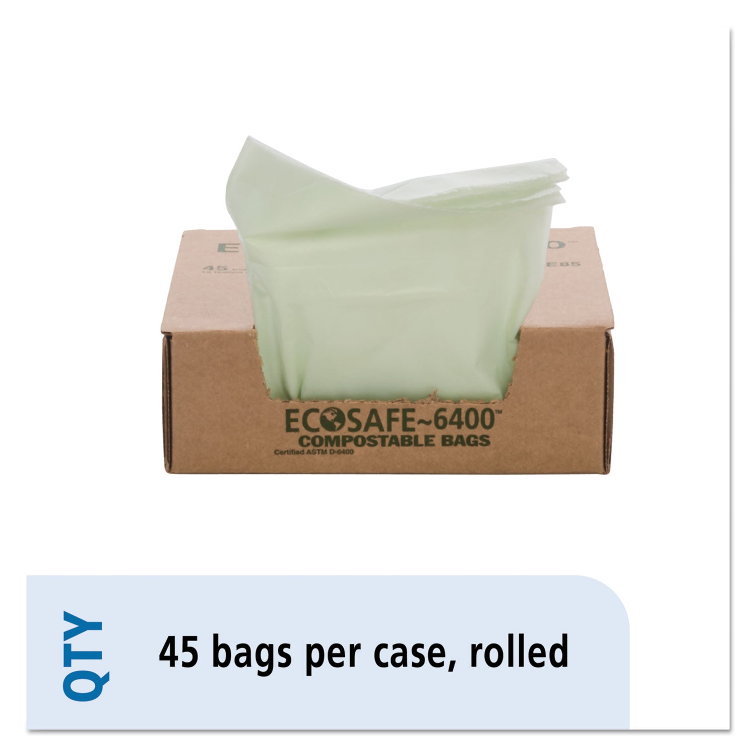 Stout by Envision EcoSafe-6400 Bags, 13 gal, 0.85 mil, 24" x 30", Green, 45/Box (E2430E85)