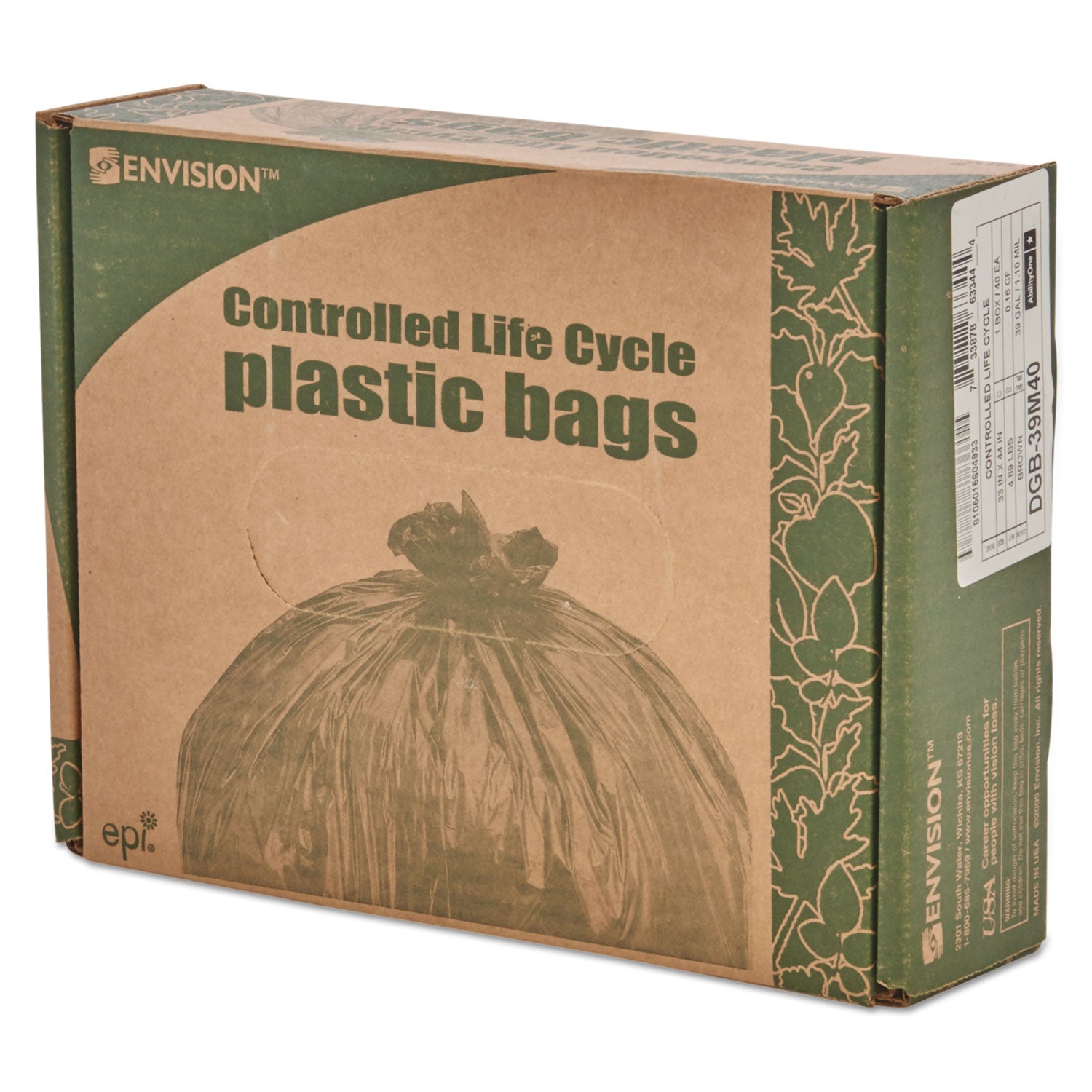 Stout by Envision Controlled Life-Cycle Plastic Trash Bags, 39 gal, 1.1 mil, 33" x 44", Brown, 40/Box (G3344B11)