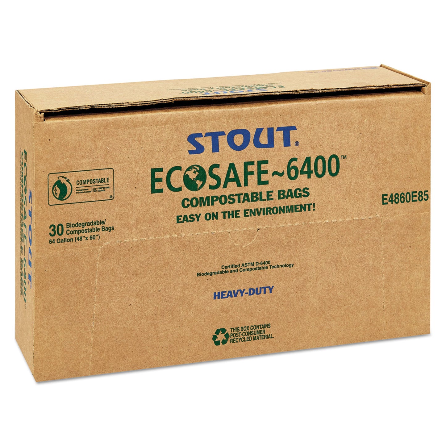 Stout by Envision EcoSafe-6400 Bags, 64 gal, 0.85 mil, 48" x 60", Green, 30/Box (E4860E85)