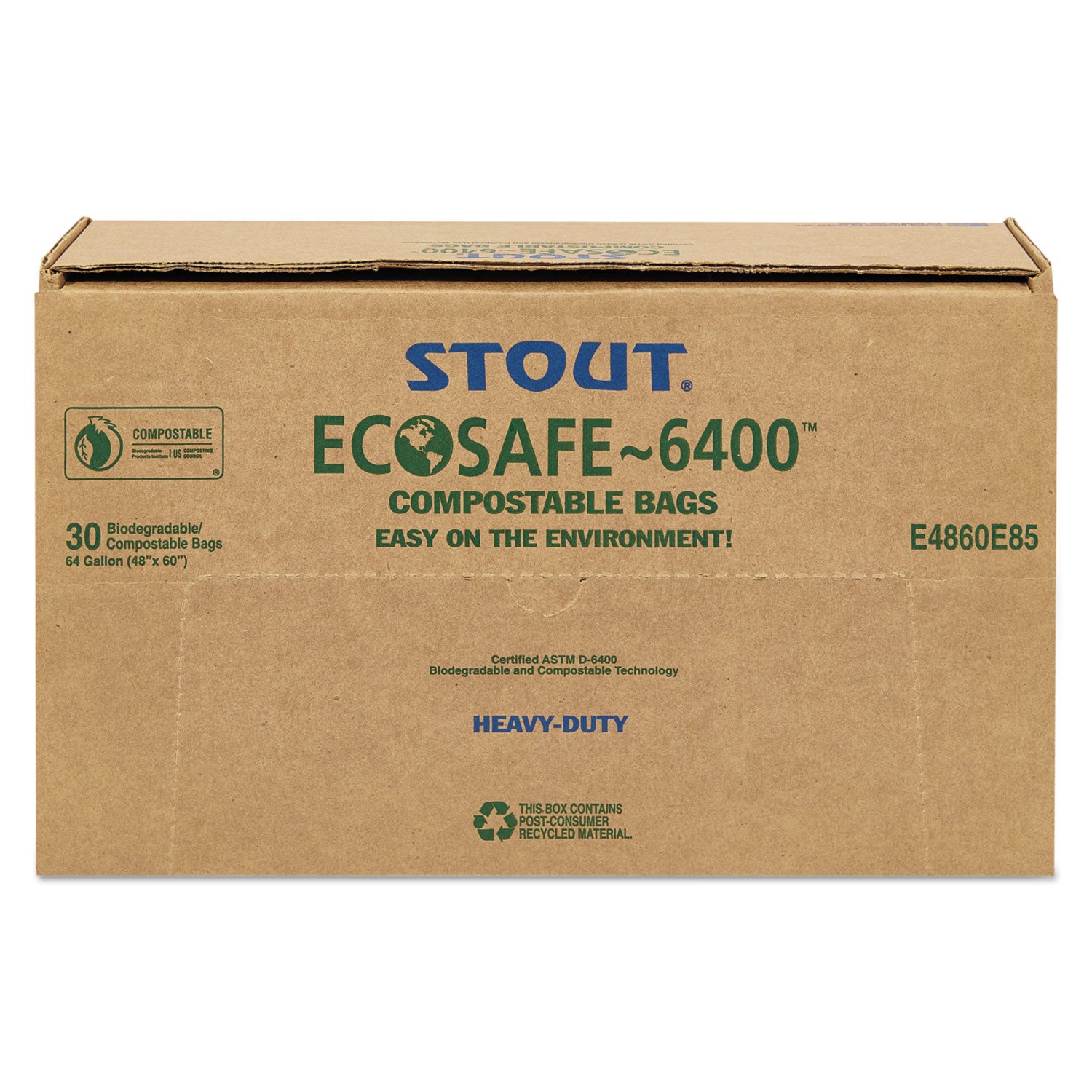 Stout by Envision EcoSafe-6400 Bags, 64 gal, 0.85 mil, 48" x 60", Green, 30/Box (E4860E85)