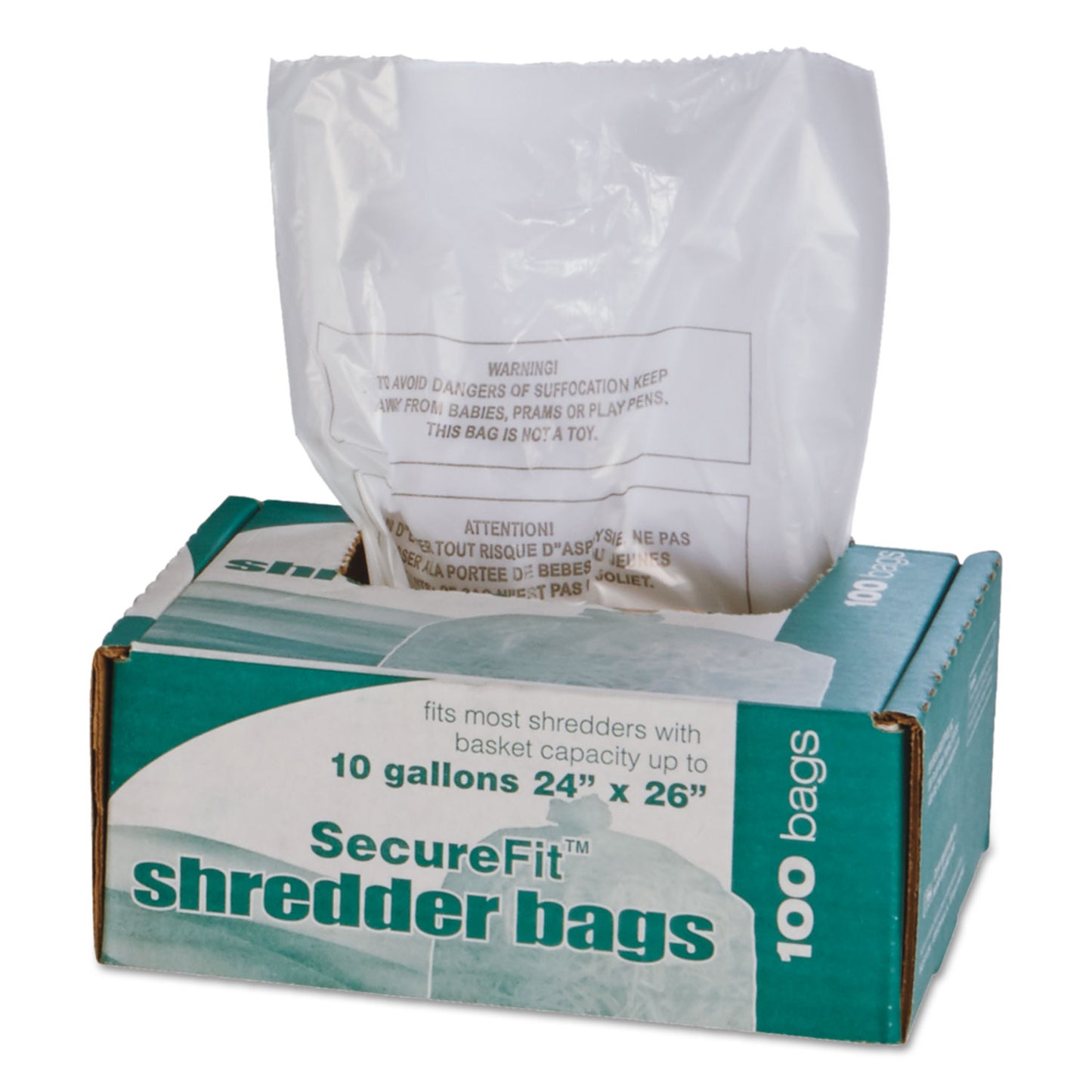 AbilityOne 8105015574975, SKILCRAFT Medium-Duty Shredder Bags, 10 gal Capacity, 100/BX