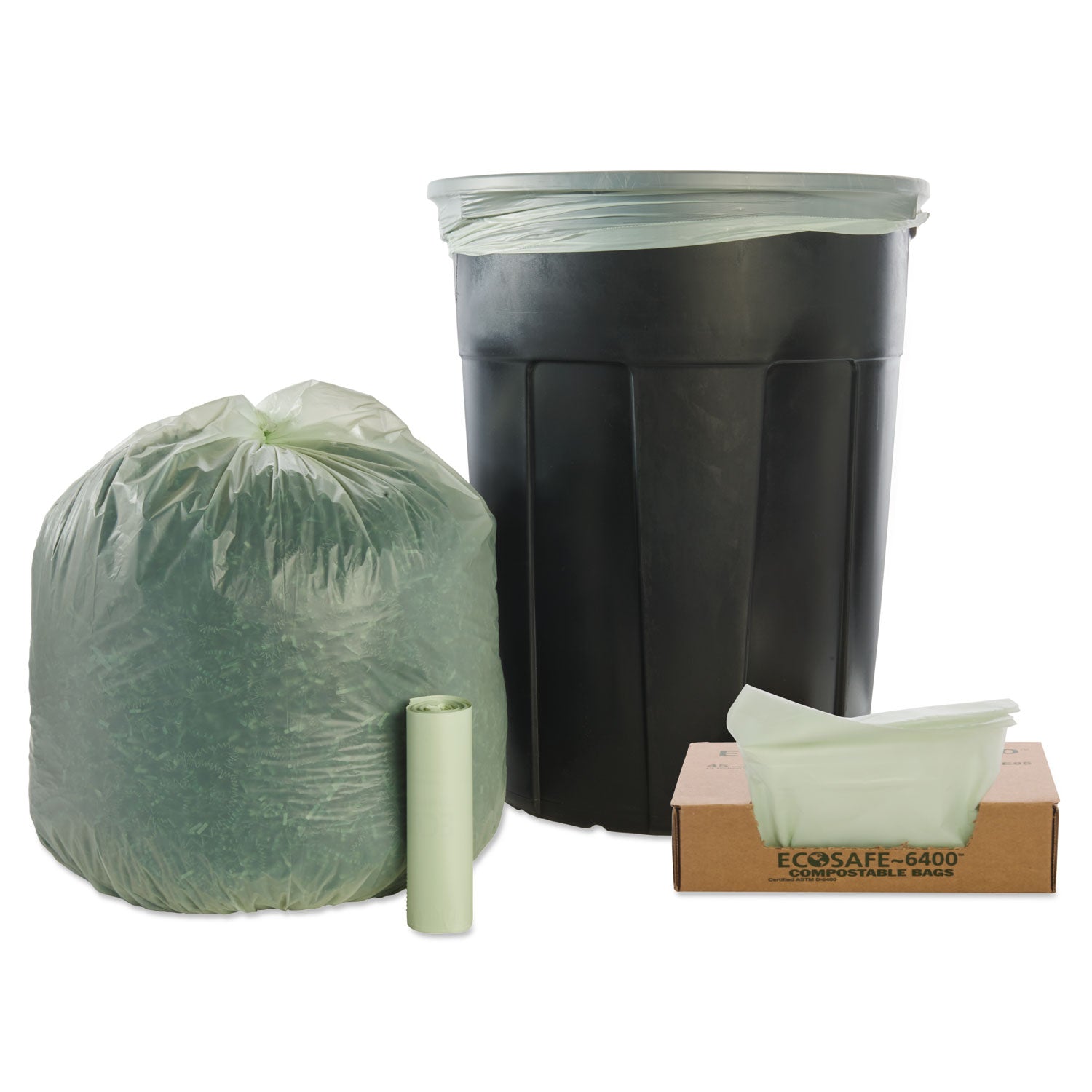 Stout by Envision EcoSafe-6400 Bags, 32 gal, 0.85 mil, 33" x 48", Green, 50/Box (E3348E85)