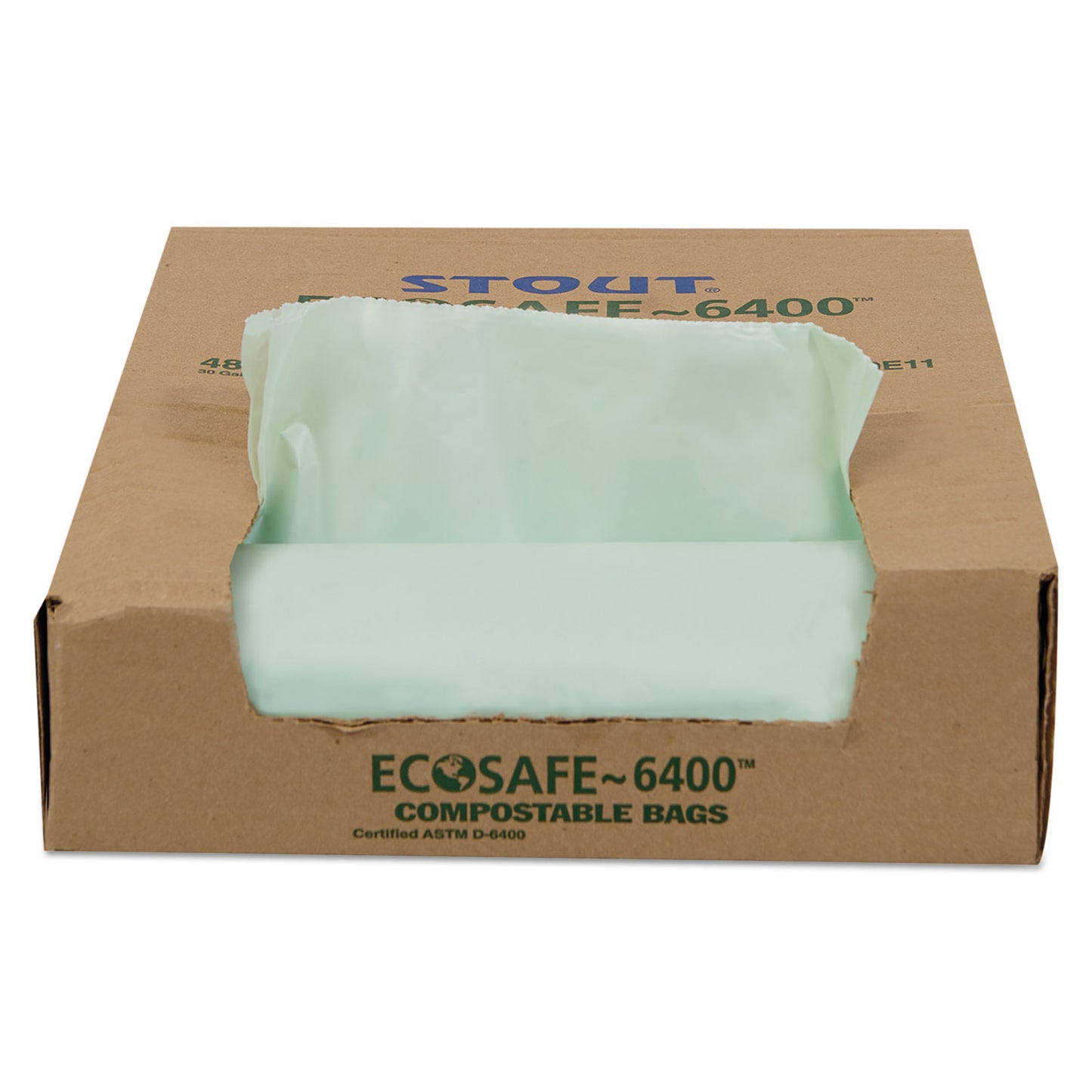 Stout by Envision EcoSafe-6400 Bags, 30 gal, 1.1 mil, 30" x 39", Green, 48/Box (E3039E11)