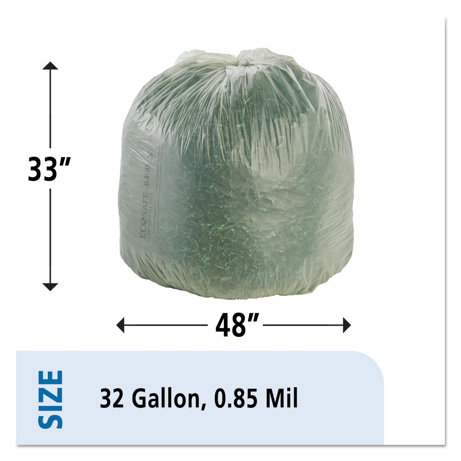 Stout by Envision EcoSafe-6400 Bags, 32 gal, 0.85 mil, 33" x 48", Green, 50/Box (E3348E85)