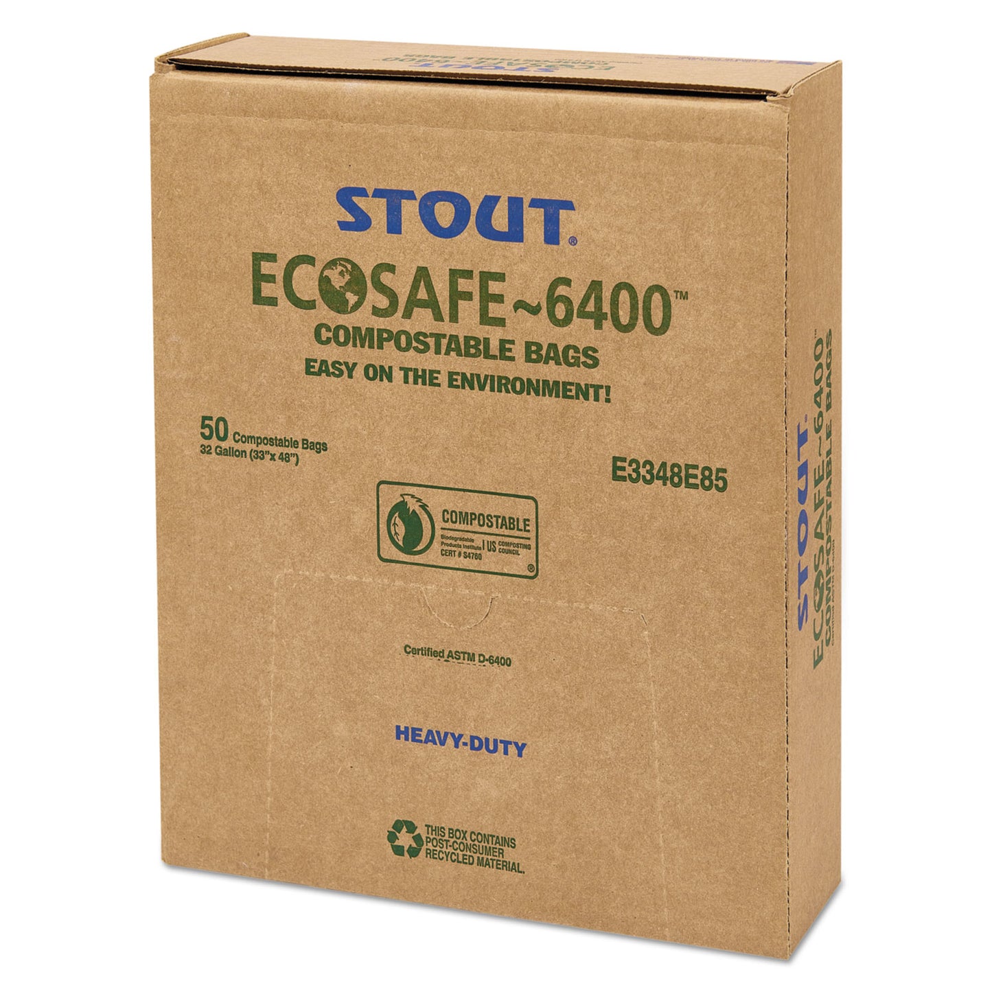 Stout by Envision EcoSafe-6400 Bags, 32 gal, 0.85 mil, 33" x 48", Green, 50/Box (E3348E85)