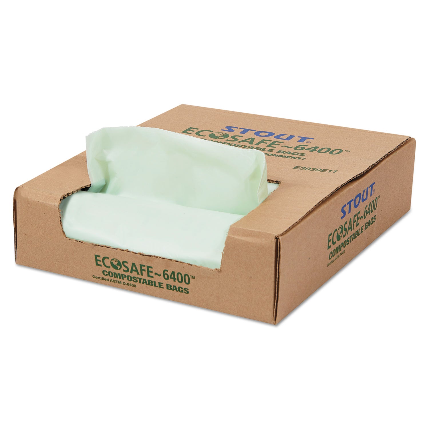 Stout by Envision EcoSafe-6400 Bags, 30 gal, 1.1 mil, 30" x 39", Green, 48/Box (E3039E11)