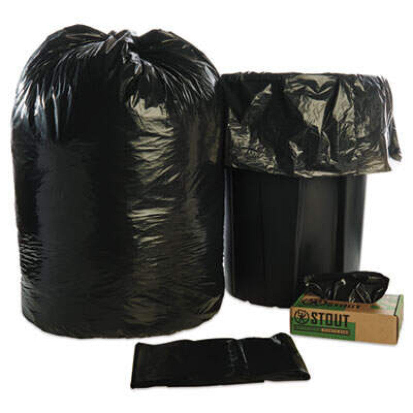 AbilityOne 8105015173668, SKILCRAFT Recycled Content Trash Can Liners, 60 gal, 1.5 mil, 38" x 58", Black/Brown, 20/Box