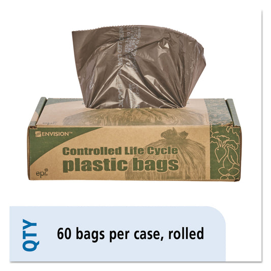 Stout by Envision Controlled Life-Cycle Plastic Trash Bags, 30 gal, 0.8 mil, 30" x 36", Brown, 60/Box (G3036B80)