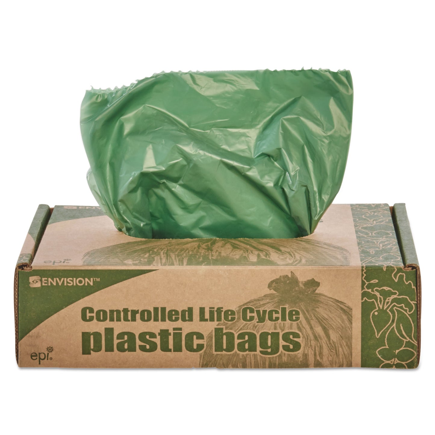 Stout by Envision Controlled Life-Cycle Plastic Trash Bags, 33 gal, 1.1 mil, 33" x 40", Green, 40/Box (G3340E11)