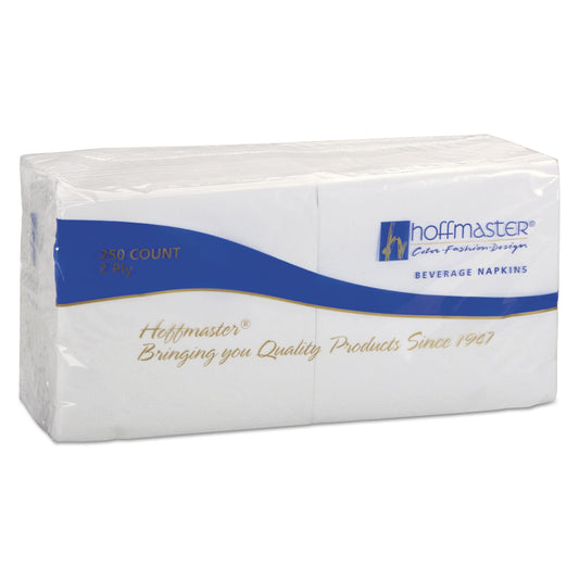 Hoffmaster Beverage Napkins, 2-Ply 9 1/2 x 9 1/2, White, Embossed, 1000/Carton (180300)