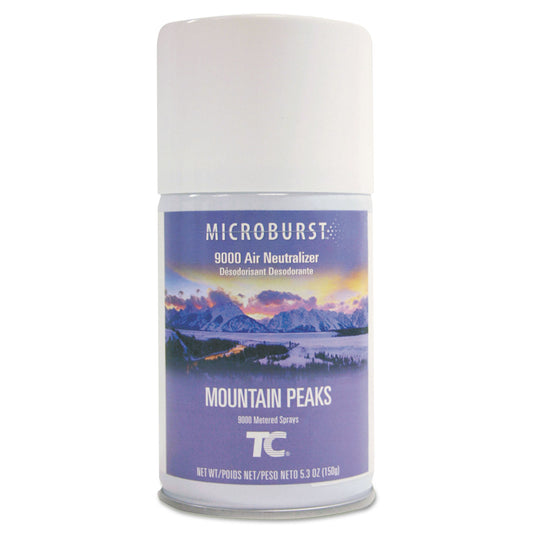 Rubbermaid Commercial TC Microburst 9000 Air Freshener Refill, Mountain Peaks, 5.3 oz Aerosol Spray, 4/Carton (4012461)