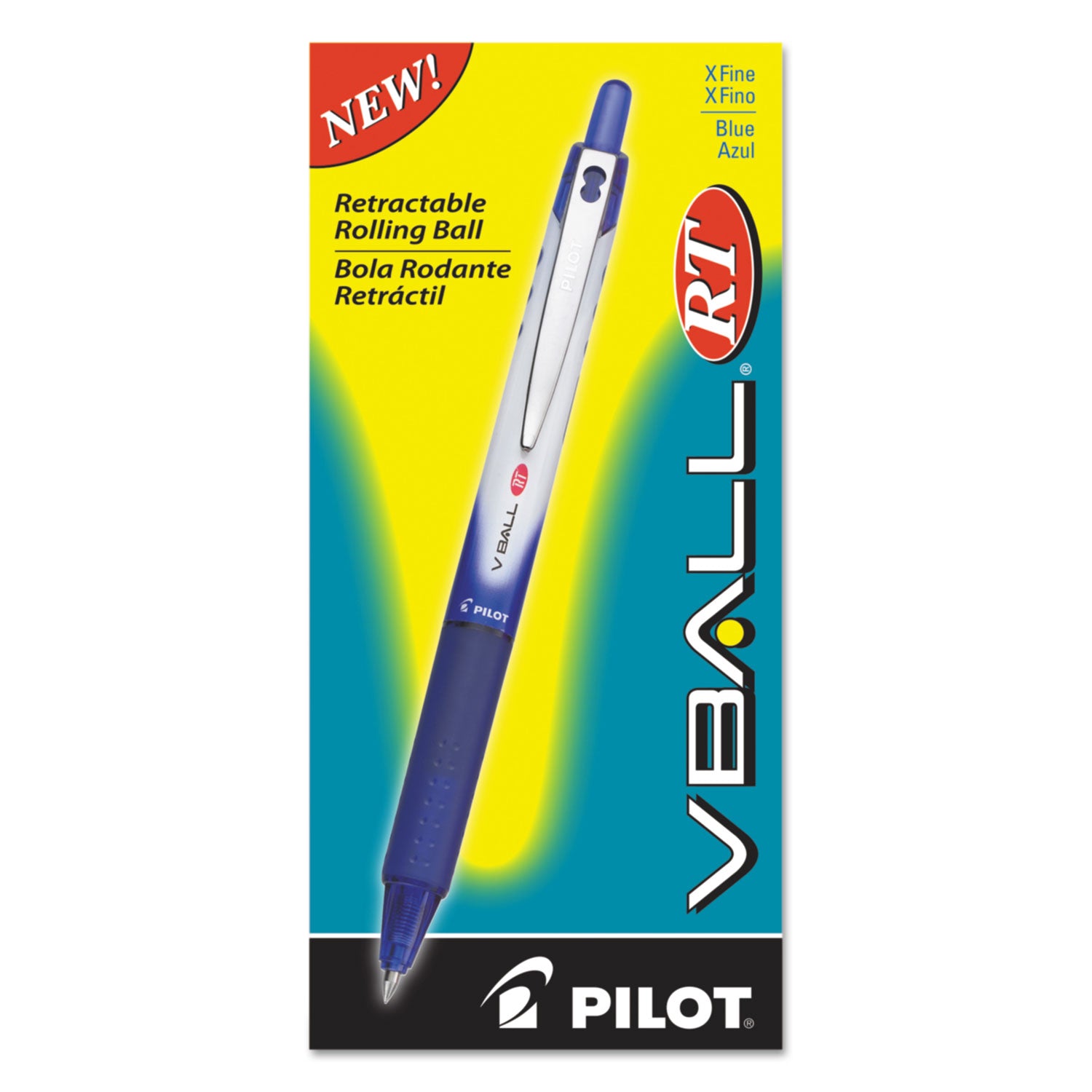 Pilot VBall RT Liquid Ink Roller Ball Pen, Retractable, Extra-Fine 0.5 mm, Blue Ink, Blue/White Barrel (26107)