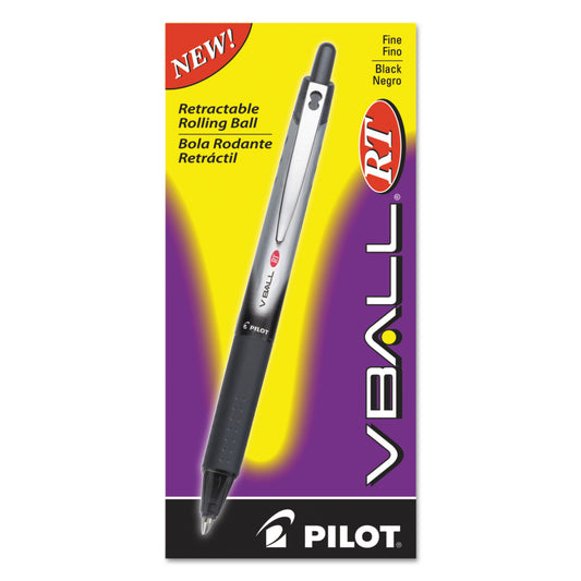 Pilot VBall RT Liquid Ink Roller Ball Pen, Retractable, Fine 0.7 mm, Black Ink, Black/White Barrel (26206)