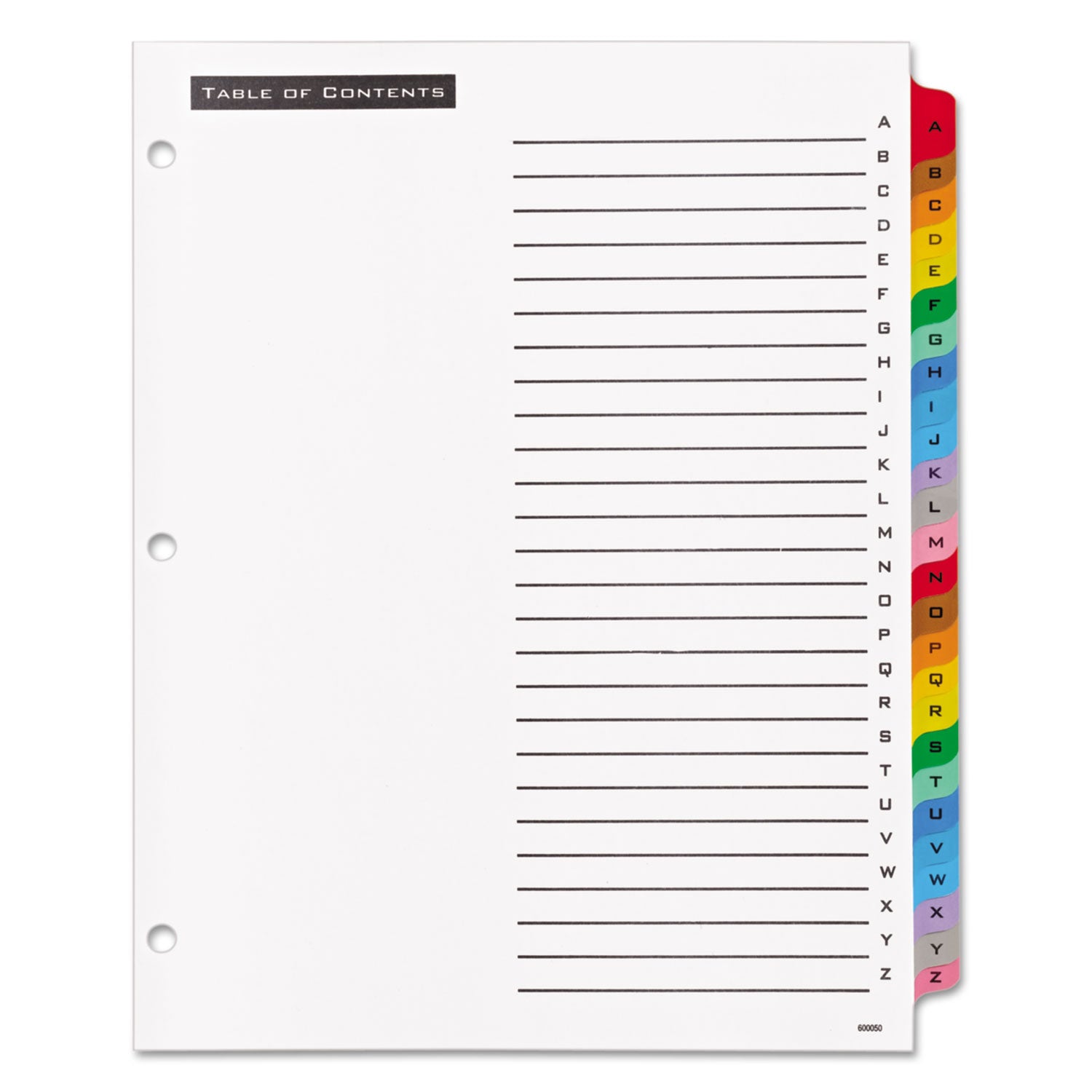 Office Essentials Table 'n Tabs Dividers, 26-Tab, A to Z, 11 x 8.5, White, Assorted Tabs, 1 Set (11677)