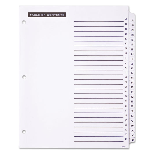 Office Essentials Table 'n Tabs Dividers, 26-Tab, A to Z, 11 x 8.5, White, White Tabs, 1 Set (11676)
