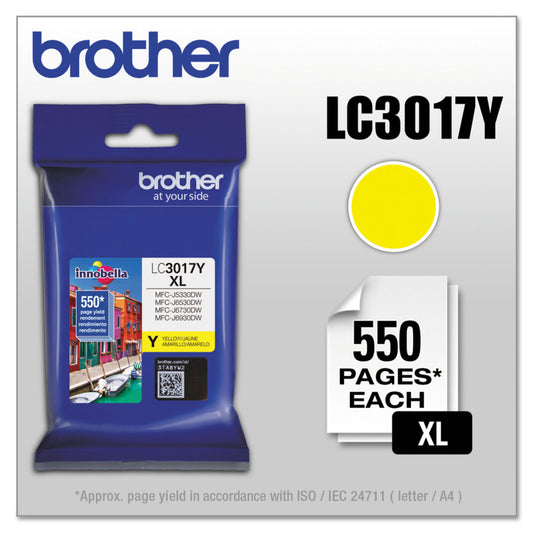 Brother LC3017Y Innobella High-Yield Ink, 550 Page-Yield, Yellow