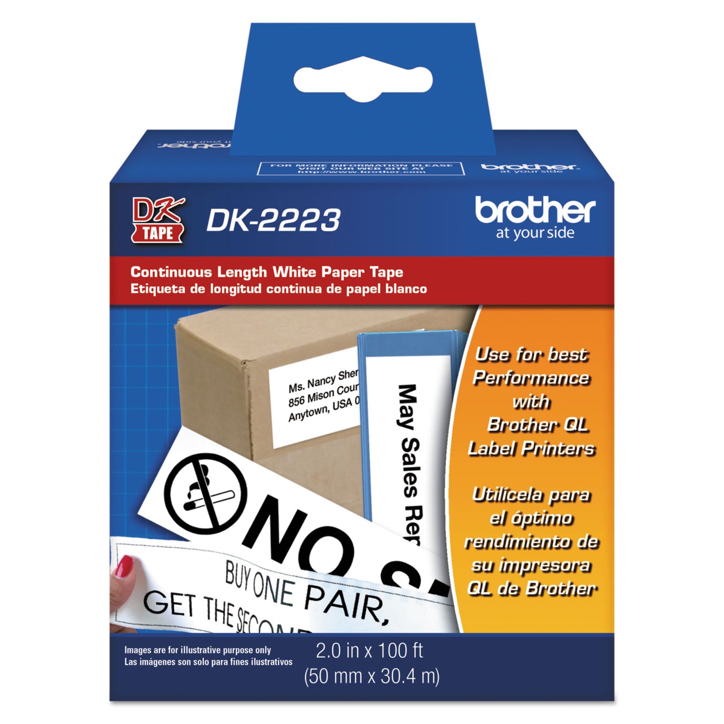 Brother Continuous Paper Label Tape, 2" x 100 ft, Black/White (DK2223)